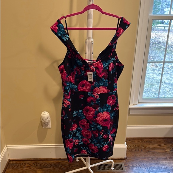 Floral Sleeveless Dress - Black and Pink - Picture 1 of 6